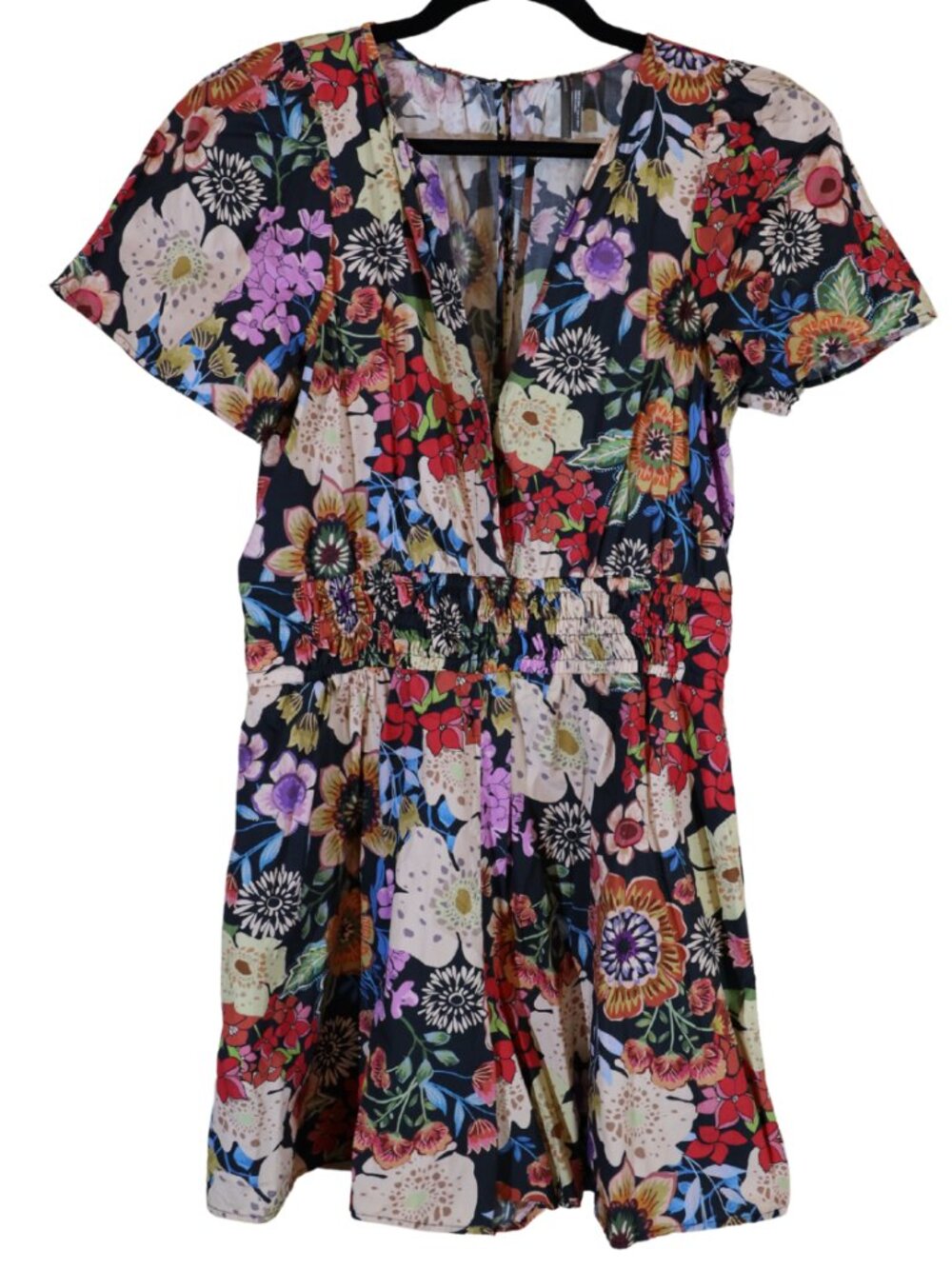 Anthropologie Somerset Poplin Romper Black Floral Smocked M Like New